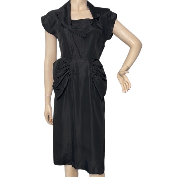 1950sBlack Taffeta Dress with Front Bow